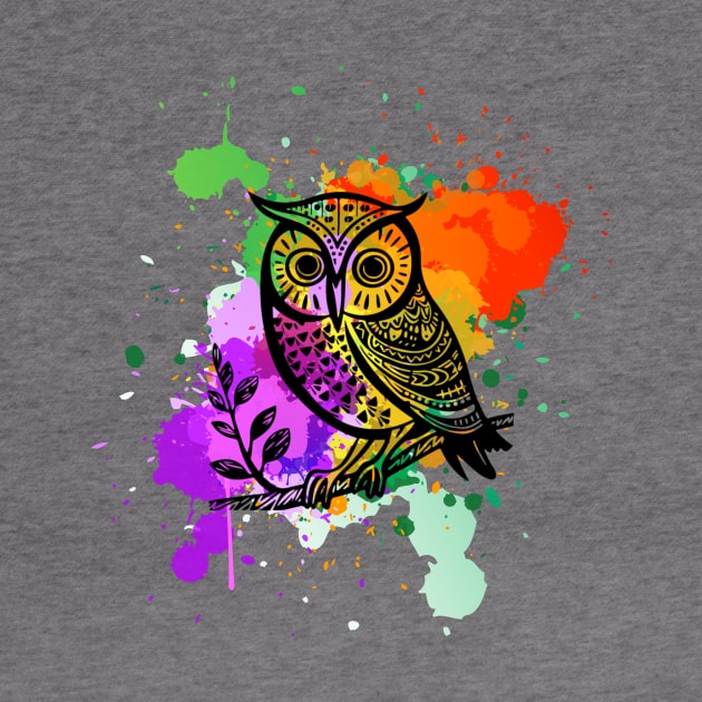 Owl with paint splash by Puddle Lane Art